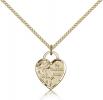 Gold Filled Guardian Angel Heart Pendant, Gold Filled Lite Curb Chain, 5/8" x 1/2"