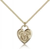 Gold Filled Communion Heart Pendant, Gold Filled Lite Curb Chain, 5/8" x 1/2"