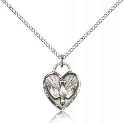 Sterling Silver Confirmation Heart Pendant, Sterling Silver Lite Curb Chain, 5/8" x 1/2"