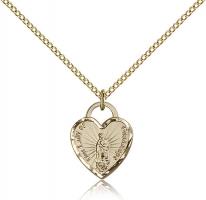 Gold Filled Our Lady of Guadalupe Heart Pendant, Gold Filled Lite Curb Chain, 5/8" x 1/2"