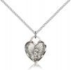Sterling Silver Our Lady of Guadalupe Heart Pendant, Sterling Silver Lite Curb Chain, 5/8" x 1/2"