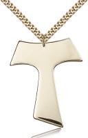 Gold Filled Tau Cross Pendant, Stainless Gold Heavy Curb Chain, 1 1/2" x 1 1/4"