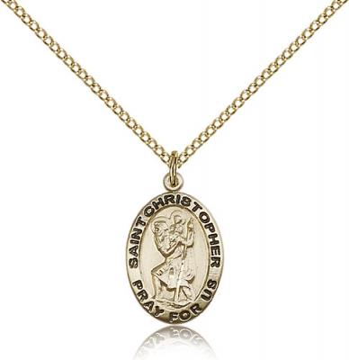Gold Filled St. Christopher Pendant, GF Lite Curb Chain, 3/4" x 1/2"