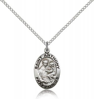 Sterling Silver St. Anthony of Padua Pendant, Stainless Silver Lite Curb Chain, 3/4" x 1/2"
