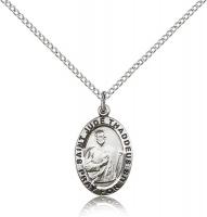 Sterling Silver St. Jude Pendant, Stainless Silver Lite Curb Chain, 3/4" x 1/2"