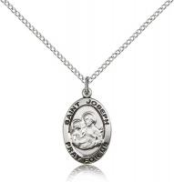 Sterling Silver St. Joseph Pendant, Stainless Silver Lite Curb Chain, 3/4" x 1/2"