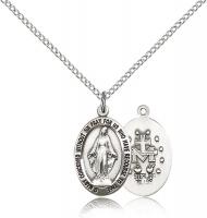 Sterling Silver Miraculous Pendant, Stainless Silver Lite Curb Chain, 3/4" x 1/2"
