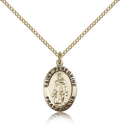 Gold Filled St. Peregrine Pendant, GF Lite Curb Chain, 3/4" x 1/2"