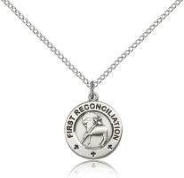 Sterling Silver First Reconciliation / Penance Pen, Sterling Silver Lite Curb Chain, 5/8" x 1/2"