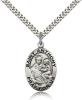 Sterling Silver St. Anthony of Padua Pendant, Stainless Silver Heavy Curb Chain, 1" x 5/8"