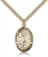 Gold Filled St. Jude Pendant, Stainless Gold Heavy Curb Chain, 1" x 5/8"