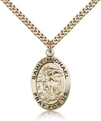 Gold Filled St. Michael the Archangel Pendant, Stainless Gold Heavy Curb Chain, 1" x 5/8"