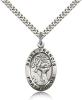 Sterling Silver St. Francis of Assisi Pendant, Stainless Silver Heavy Curb Chain, 1" x 5/8"