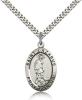 Sterling Silver St. Lazarus Pendant, Stainless Silver Heavy Curb Chain, 1" x 5/8"
