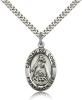 Sterling Silver Caridad Del Cobre Pendant, Stainless Silver Heavy Curb Chain, 1" x 5/8"