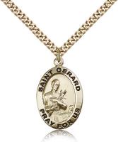 Gold Filled St. Gerard Pendant, Stainless Gold Heavy Curb Chain, 1" x 5/8"