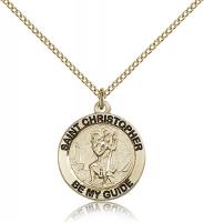 Gold Filled St. Christopher Pendant, GF Lite Curb Chain, 3/4" x 3/4"