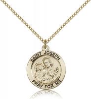 Gold Filled St. Joseph Pendant, GF Lite Curb Chain, 3/4" x 3/4"