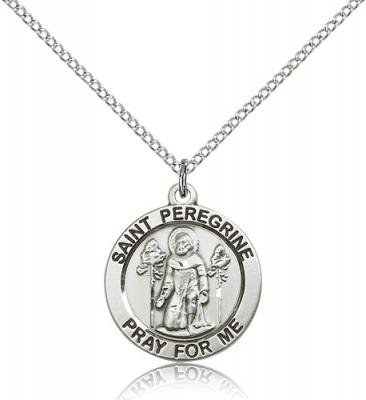 Sterling Silver St. Peregrine Pendant, Sterling Silver Lite Curb Chain, 3/4" x 3/4"