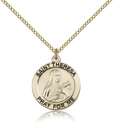 Gold Filled St. Theresa Pendant, GF Lite Curb Chain, 3/4" x 3/4"