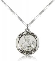 Sterling Silver St. Theresa Pendant, Sterling Silver Lite Curb Chain, 3/4" x 3/4"