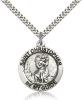 Sterling Silver St. Christopher Pendant, Stainless Silver Heavy Curb Chain, 1" x 7/8"