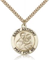 Gold Filled St. Anthony Pendant, Stainless Gold Heavy Curb Chain, 1" x 7/8"