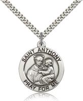 Sterling Silver St. Anthony Pendant, Stainless Silver Heavy Curb Chain, 1" x 7/8"