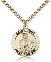 Gold Filled St. Jude Pendant, Stainless Gold Heavy Curb Chain, 1" x 7/8"