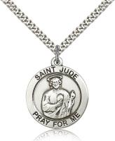 Sterling Silver St. Jude Pendant, Stainless Silver Heavy Curb Chain, 1" x 7/8"