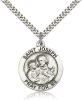 Sterling Silver St. Joseph Pendant, Stainless Silver Heavy Curb Chain, 1" x 7/8"