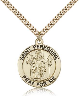 Gold Filled St. Peregrine Pendant, Stainless Gold Heavy Curb Chain, 1" x 7/8"