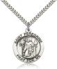 Sterling Silver St. Peregrine Pendant, Stainless Silver Heavy Curb Chain, 1" x 7/8"