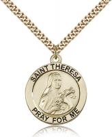 Gold Filled St. Theresa Pendant, Stainless Gold Heavy Curb Chain, 1" x 7/8"