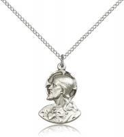 Sterling Silver Head of Christ Pendant, Sterling Silver Lite Curb Chain, 3/4" x 1/2"