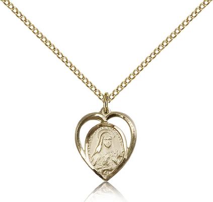 Gold Filled St. Theresa Pendant, Gold Filled Lite Curb Chain, 5/8" x 1/2"