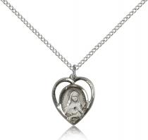 Sterling Silver St. Theresa Pendant, Sterling Silver Lite Curb Chain, 5/8" x 1/2"