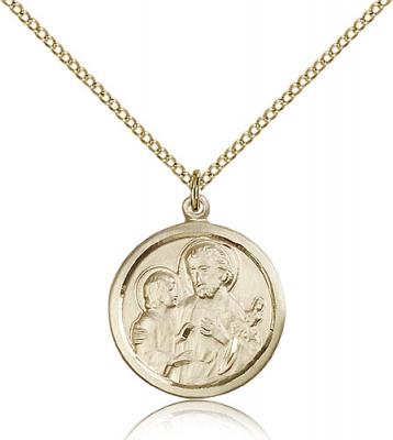 Gold Filled St. Joseph Pendant, Gold Filled Lite Curb Chain, 7/8" x 3/4"