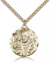 Gold Filled St. Joseph Pendant, Stainless Gold Heavy Curb Chain, 1 1/8" x 7/8"