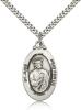 Sterling Silver St. Jude Pendant, Stainless Silver Heavy Curb Chain, 1 1/8" x 5/8"