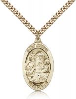 Gold Filled St. Joseph Pendant, Stainless Gold Heavy Curb Chain, 1 1/8" x 5/8"