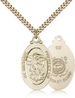 Gold Filled St. Michael / Coast Guard Pendant, Stainless Gold Heavy Curb Chain, 1 1/8" x 5/8"