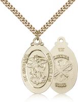 Gold Filled St. Michael / Nat'l Guard Pendant, Stainless Gold Heavy Curb Chain, 1 1/8" x 5/8"