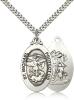 Sterling Silver St. Michael the Archangel Pendant, Stainless Silver Heavy Curb Chain, 1 1/8" x 5/8"
