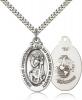 Sterling Silver St. Christopher Marines Pendant, Stainless Silver Heavy Curb Chain, 1 1/8" x 5/8"