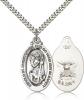 Sterling Silver St. Christopher Navy Pendant, Stainless Silver Heavy Curb Chain, 1 1/8" x 5/8"