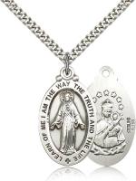 Sterling Silver Scapular Pendant, Stainless Silver Heavy Curb Chain, 1 1/8" x 5/8"