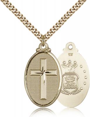Gold Filled Cross / Army Pendant, Stainless Gold Heavy Curb Chain, 1 1/4" x 5/8"