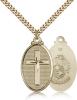 Gold Filled Cross / Marines Pendant, Stainless Gold Heavy Curb Chain, 1 1/4" x 5/8"