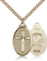 Gold Filled Cross / National Guard Pendant, Stainless Gold Heavy Curb Chain, 1 1/4" x 5/8"